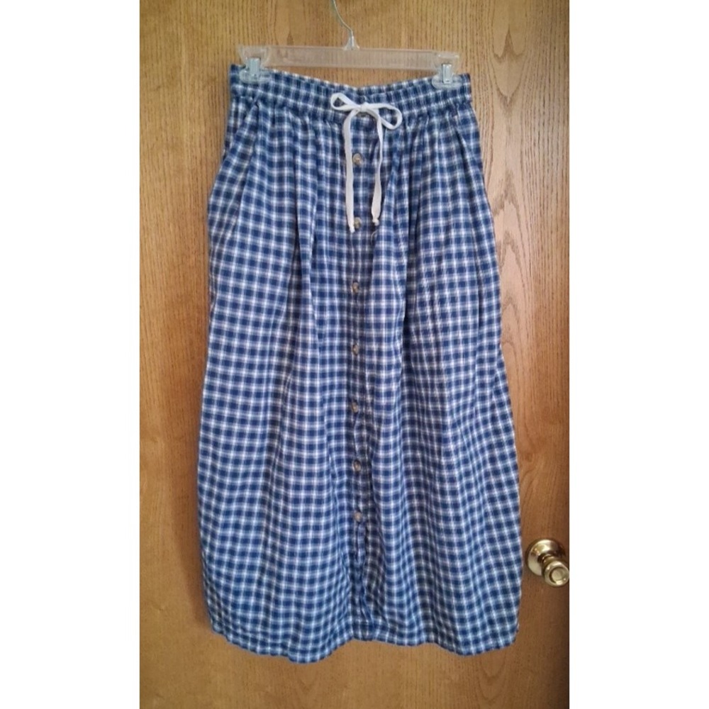 VTG 1990s Susan Bristol Small Blue White Plaid Midi Skirt #fall elastic waist
